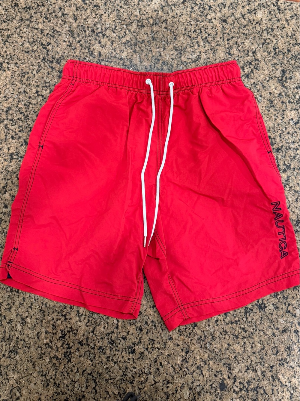 Nautica Red Men's Swim Board Shorts with Contrast Drawstring